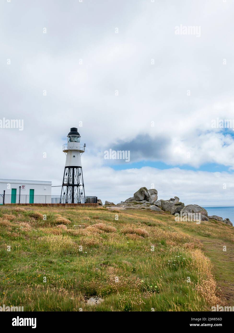 Peninnis Head Lighthouse, St Mary's, Isles of Scilly, Cornwall, England, UK. Stock Photo