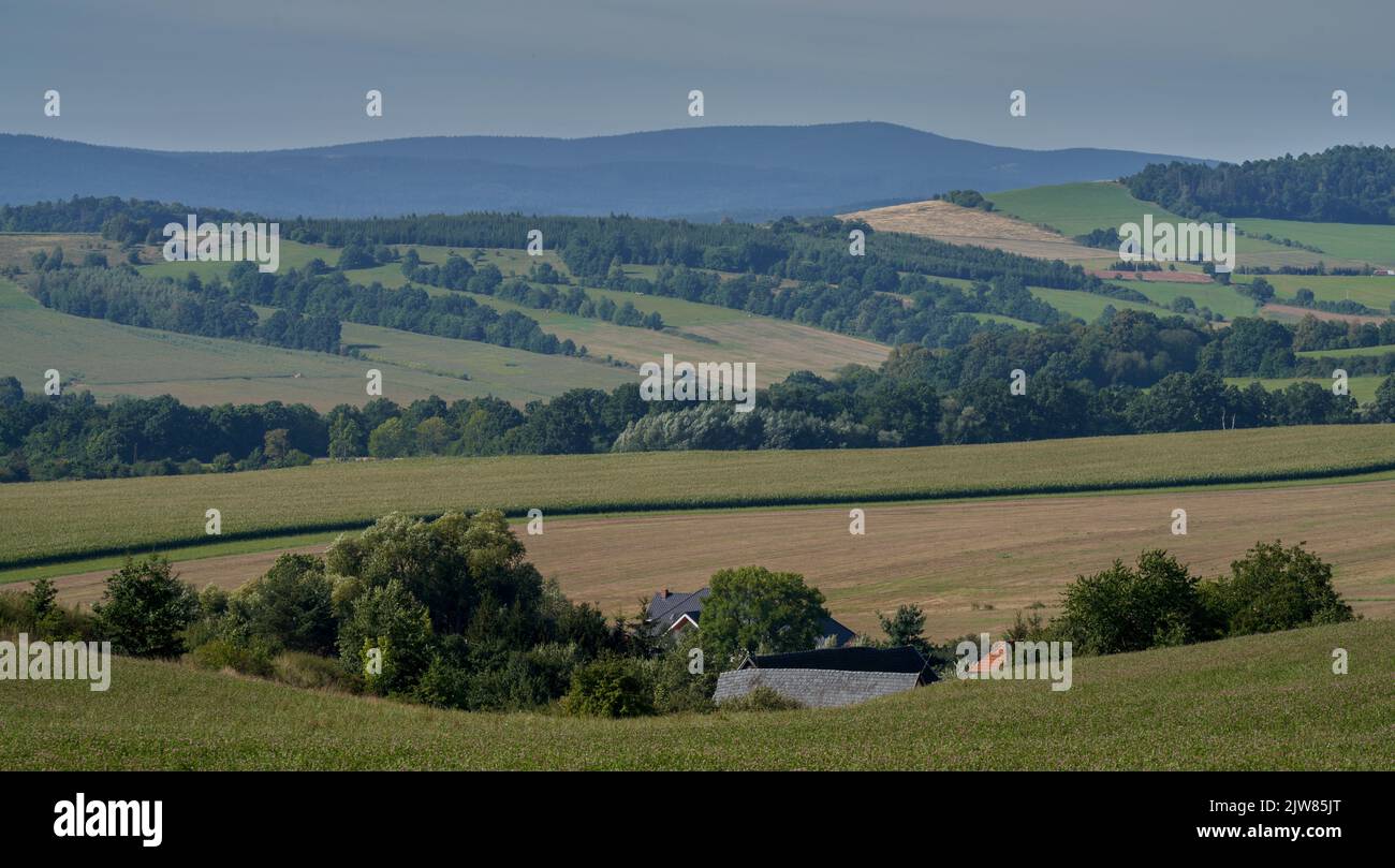 Vast view of the Sudetes in the South from the road over Bożków Stock Photo