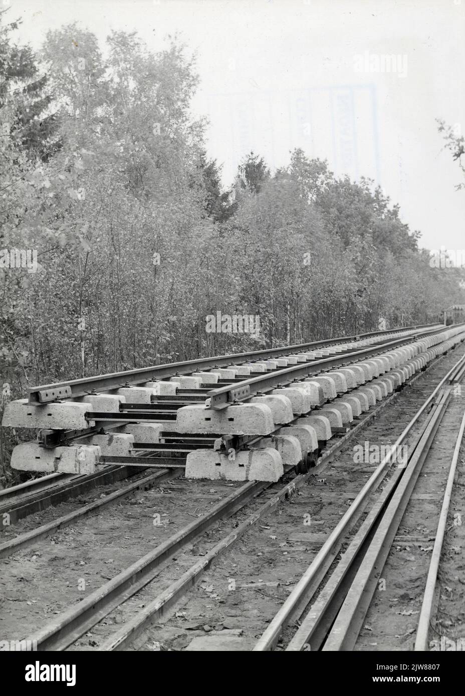 Image of ready -made rail sections with concrete sleepers at Klarenbeek ...