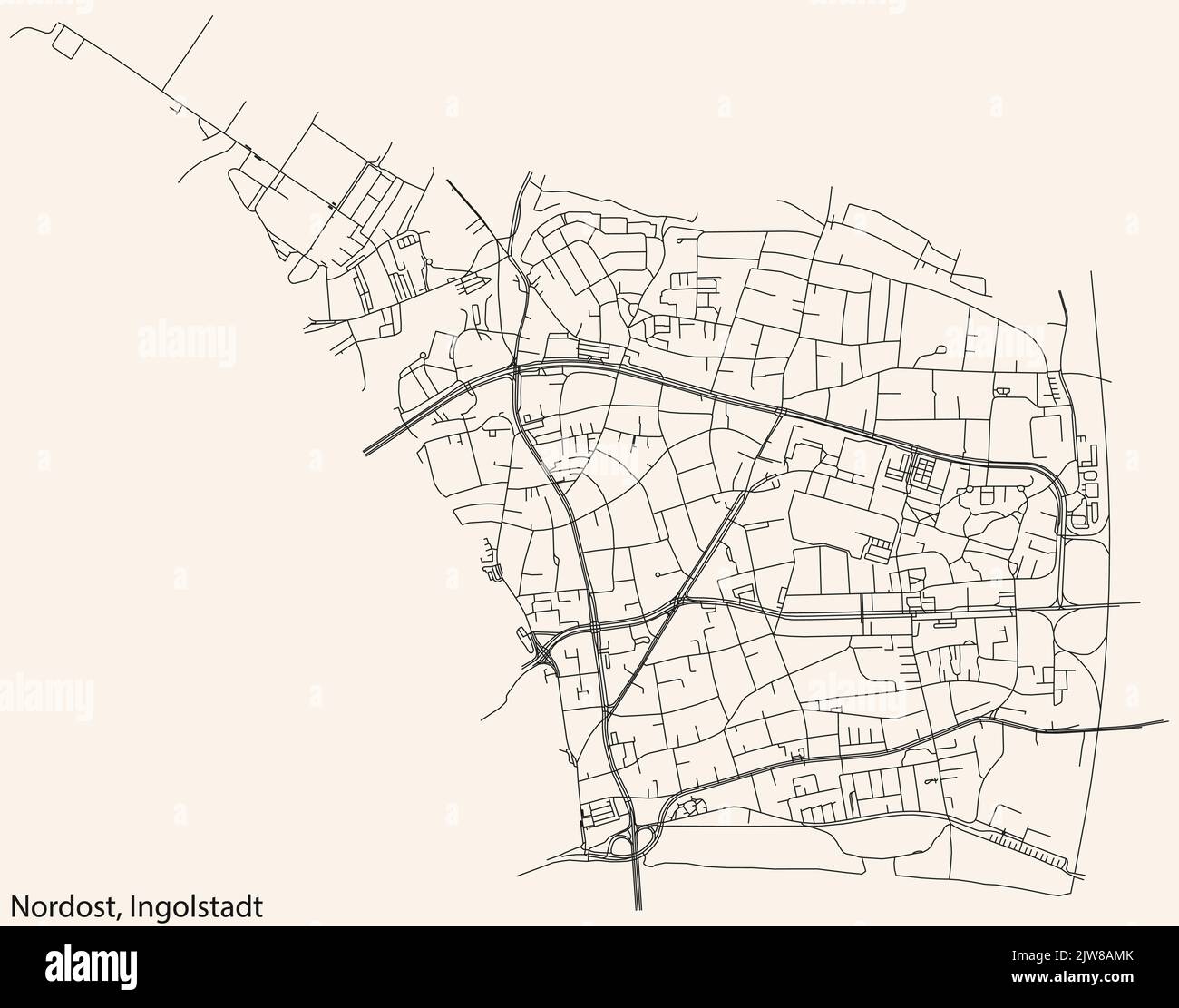 Street roads map of the NORDOST DISTRICT, INGOLSTADT Stock Vector Image ...