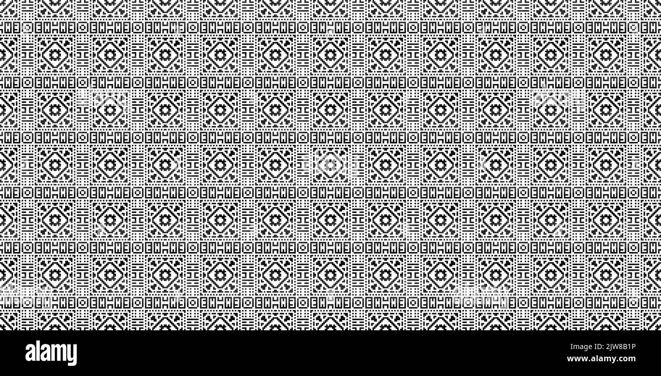 Monochrome geometric grid Pixel Art style background Modern black and white abstract mosaic texture Stock Photo