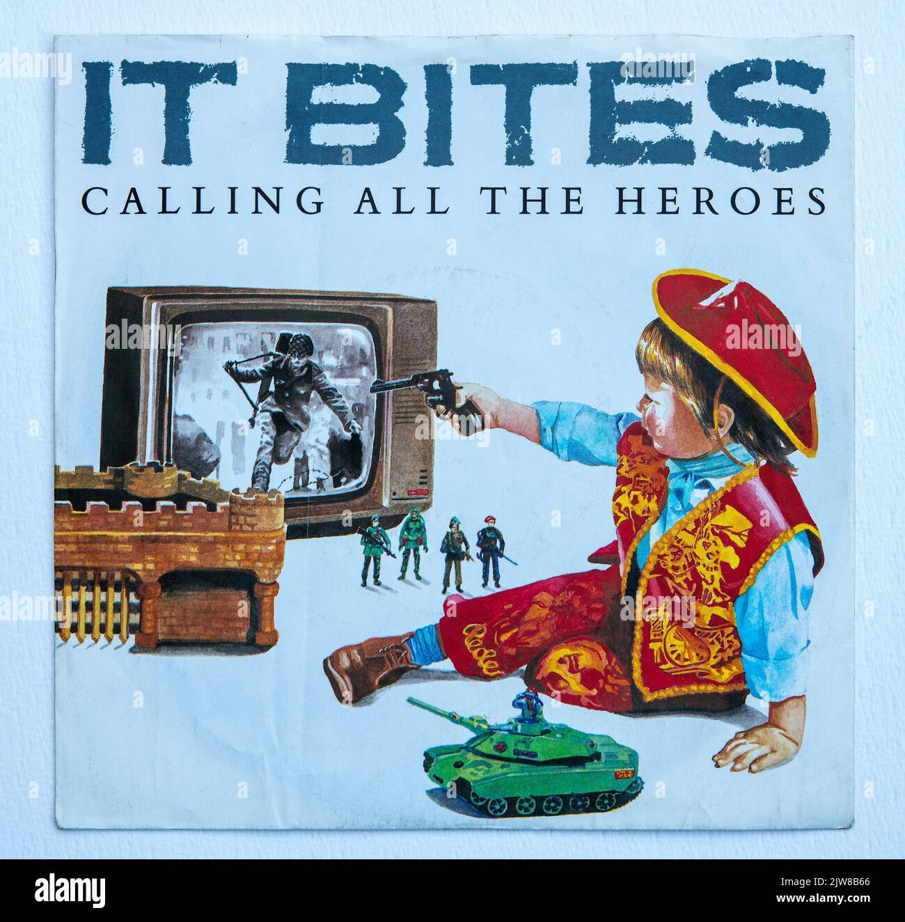 Picture cover of the seven inch single version of Calling All the Heroes by It Bites, which was released in 1986. Stock Photo