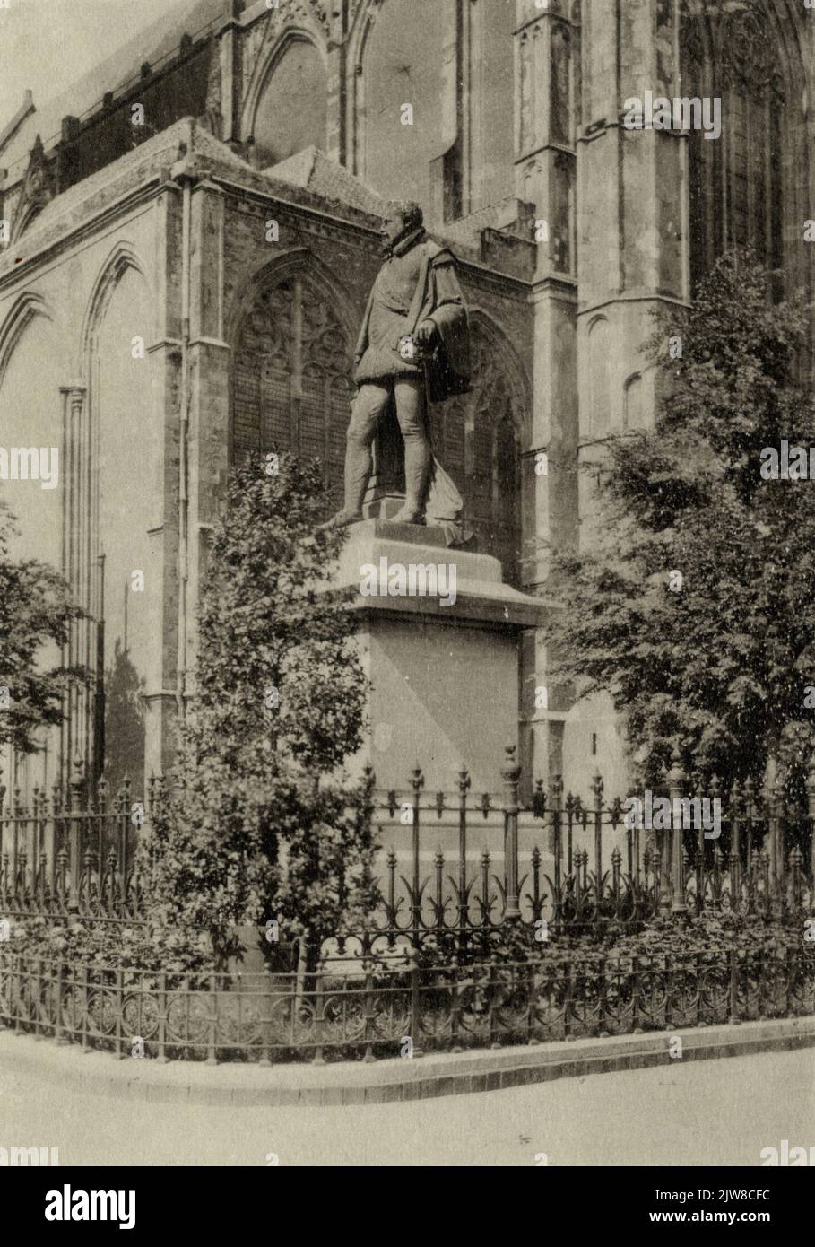 View of the Domplein in Utrecht from the southwest, with the statue of ...