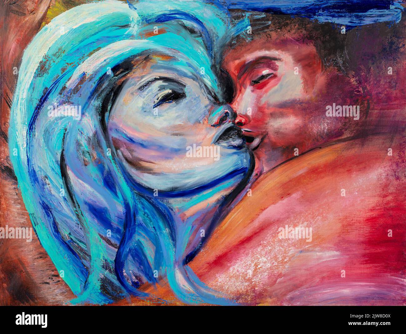 New awesome painting background with a face of mother and child. Stock Photo