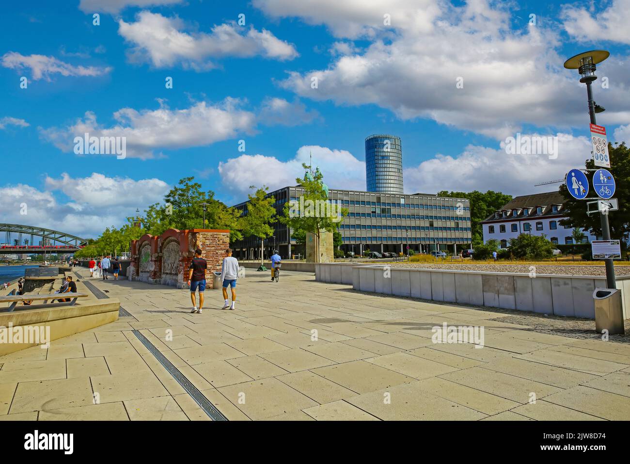 Rhine Riverside Cologne (Kennedy-Ufer), July 9. 2022: Beautiful rhine riverside ...