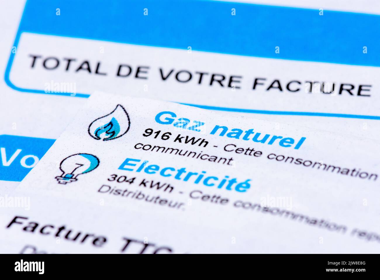 Rise of energy prices in France closeup of a French invoice with