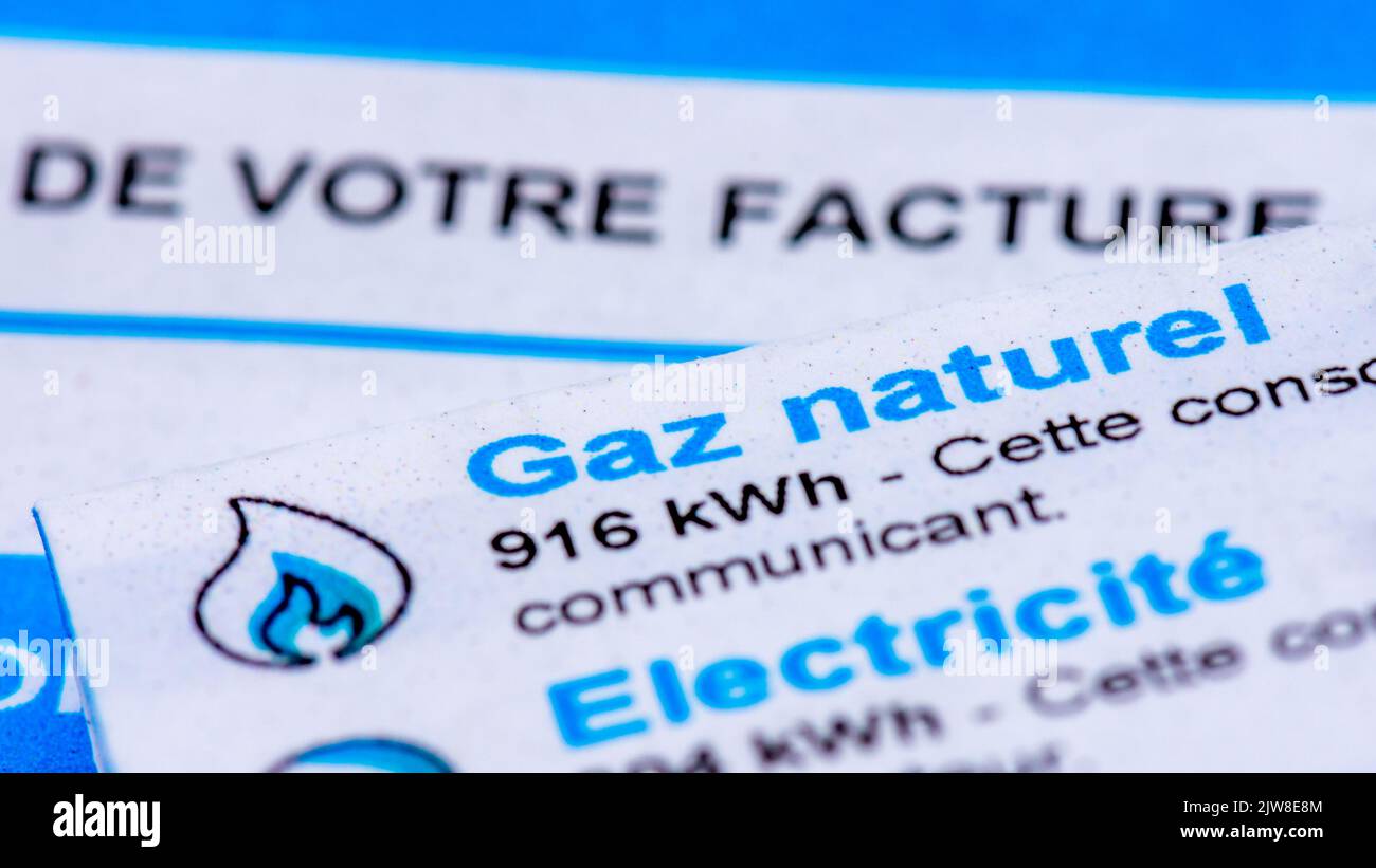 Rise of energy prices in France closeup of a French invoice with