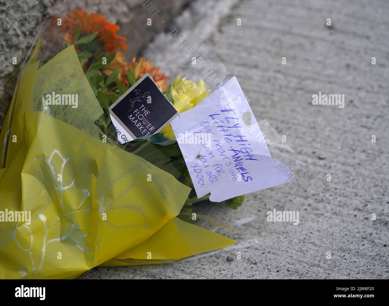 Flowers at the scene in the Rossfield Estate in Tallaght, Dublin, after