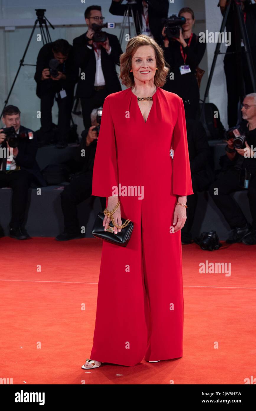 Sigourney Weaver attends the "Master Gardner" red carpet at the 79th Venice International Film Festival on September 03, 2022 in Venice, Italy. Â©Photo: Cinzia Camela. Stock Photo
