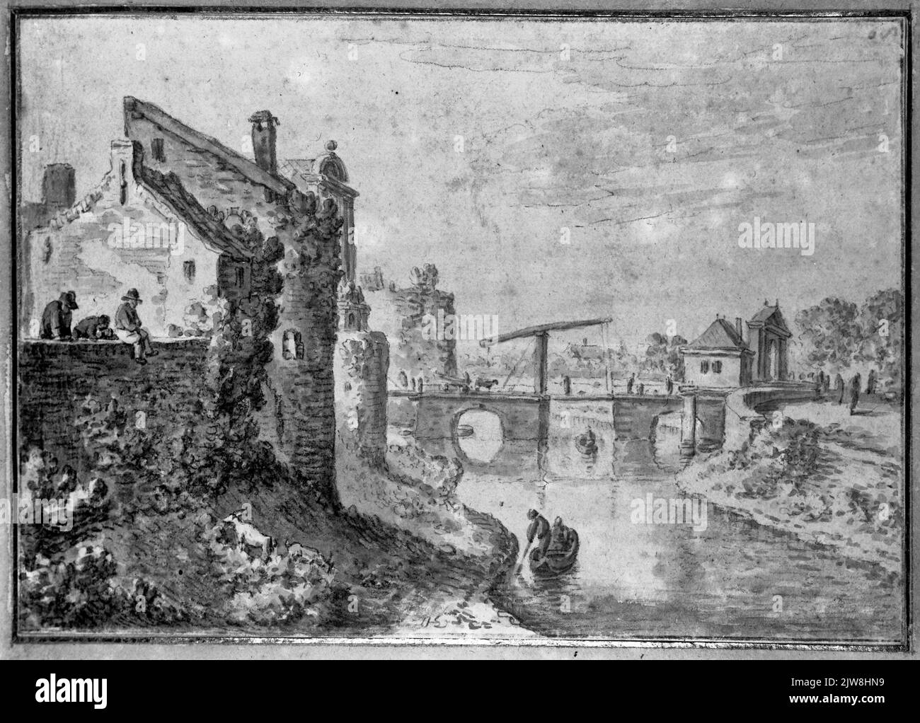 Face over the Stadsbuitengracht in Utrecht on the shore with the Catharijnepoort and bridge and on the right the Singel, from the north. Stock Photo