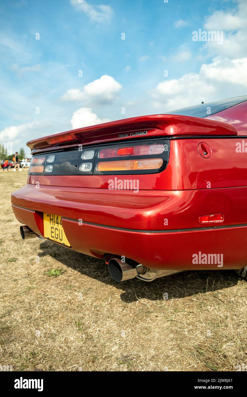 Old Buckenham, Norfolk, UK – September 03 2022. The boot or trunk of a classic Nissan 300ZX twin turbo sports car on display at the annual free to ent Stock Photo