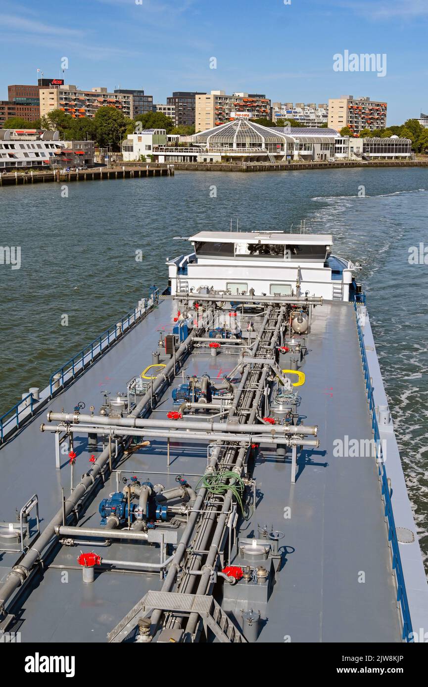 Rotterdam, Netherlands August 2022 Industrial tanker barge sailing