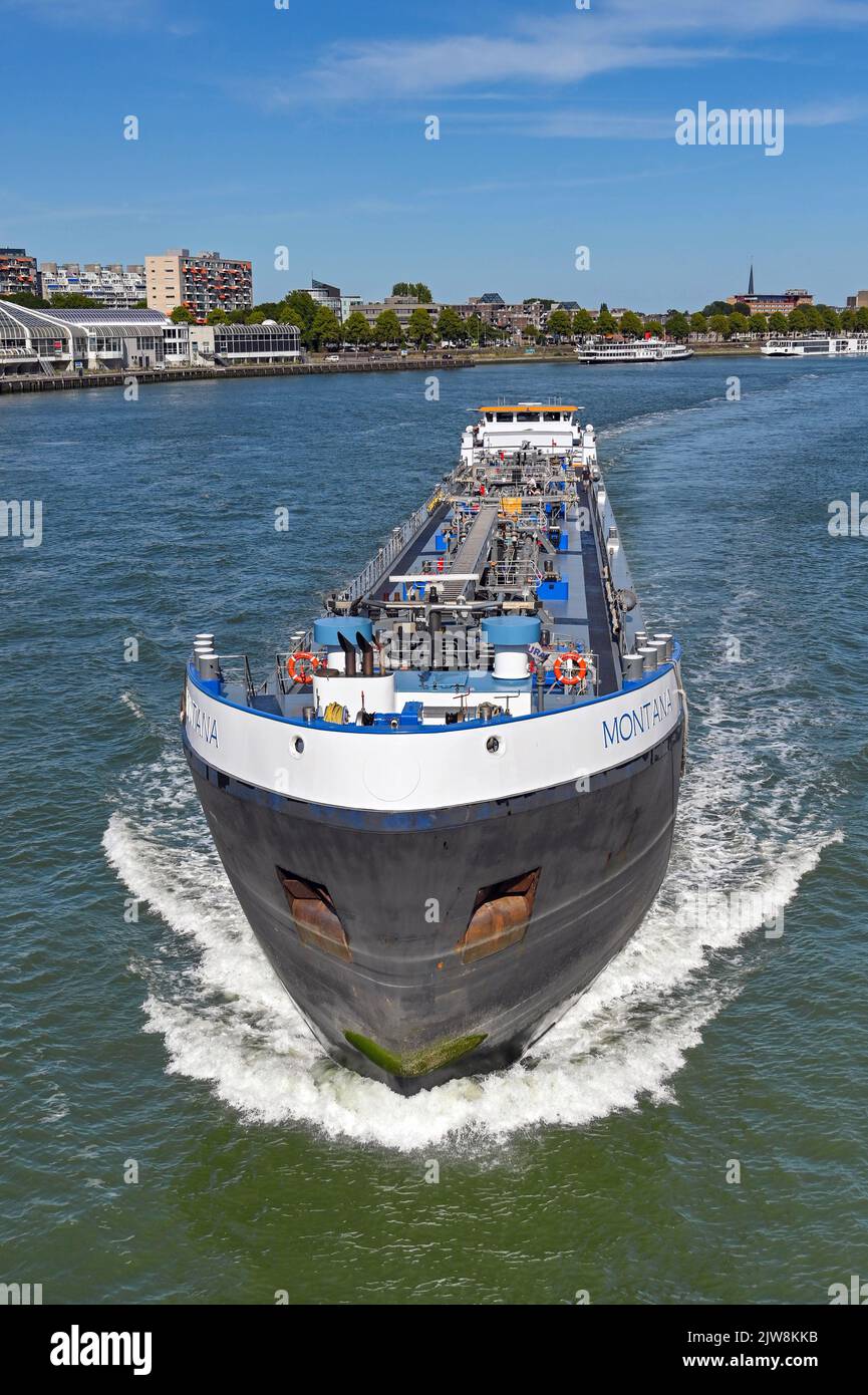 Rotterdam, Netherlands August 2022 Industrial tanker barge sailing