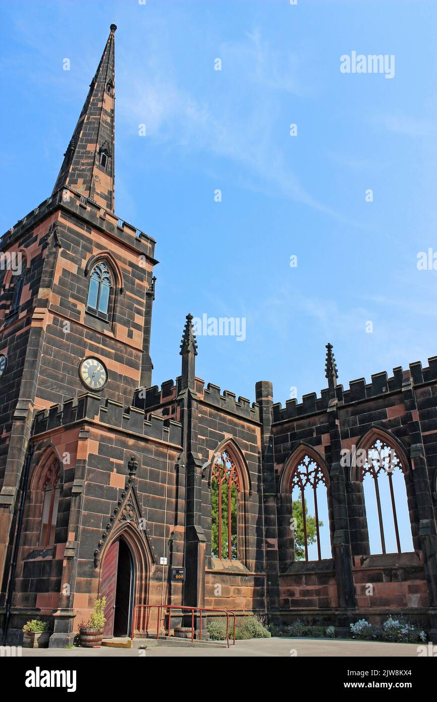 St Marys Tower and ruins of 12th Century Birkenhead Priory Stock Photo