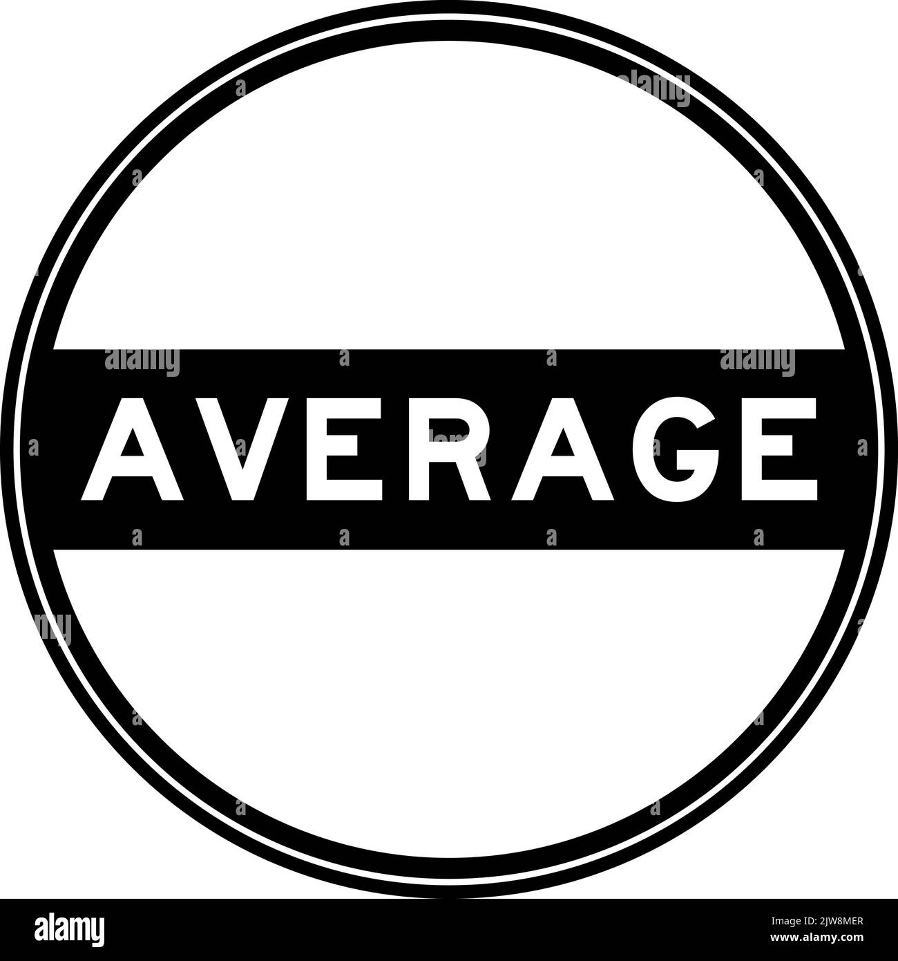 Black color round seal sticker in word average on white background