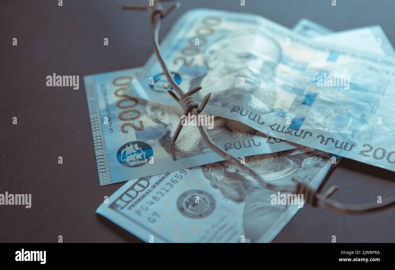 Dollar Dram Conflicts, banknote Dollar and banknote Dram, Dram vs