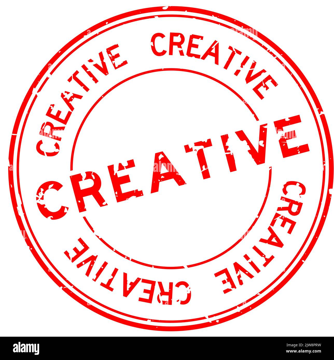 Grunge red creative word round rubber seal stamp on white background ...