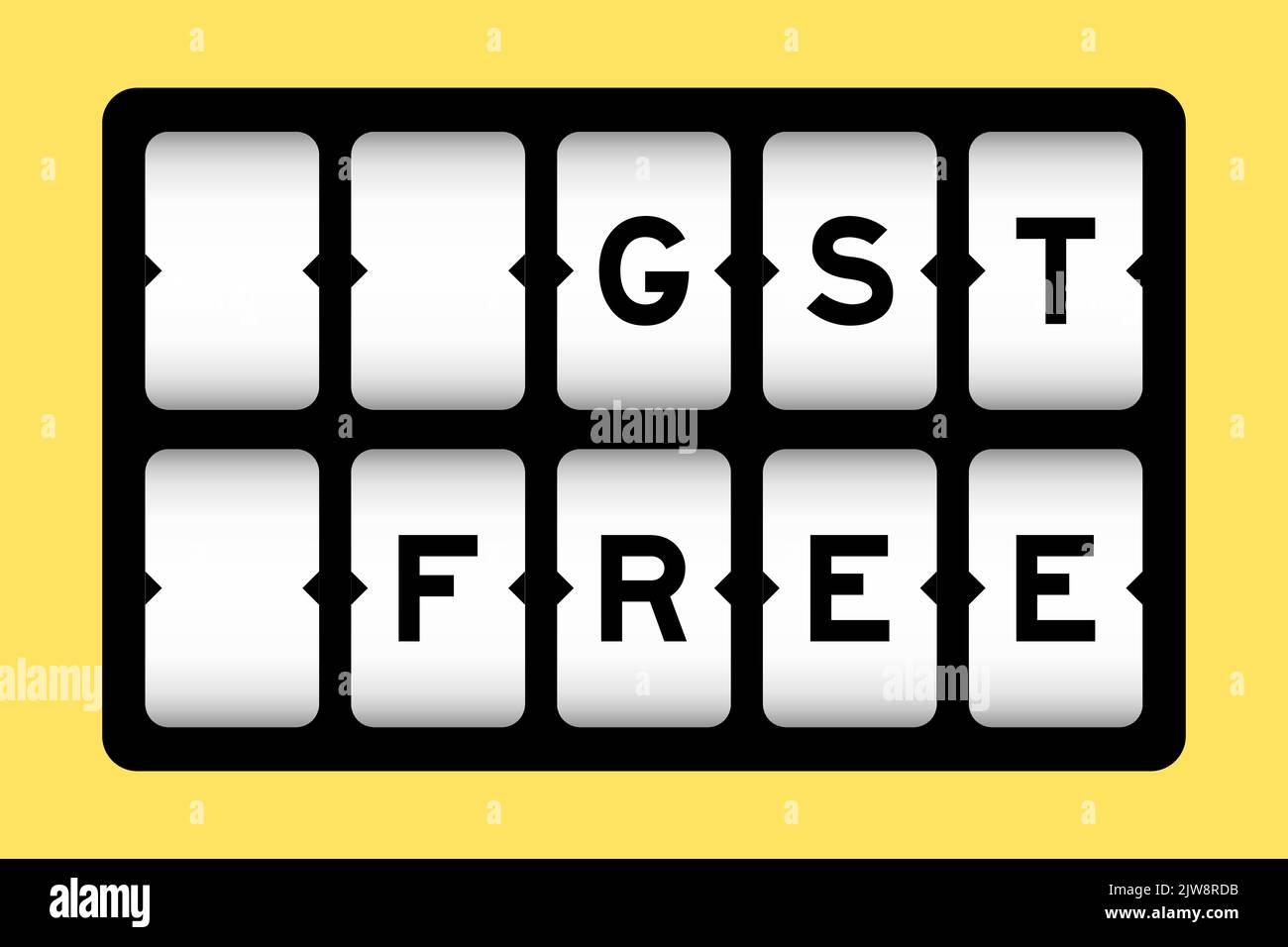 Black color in word GST (Abbreviation of Goods and Services Tax) free on slot banner with yellow color background Stock Vector
