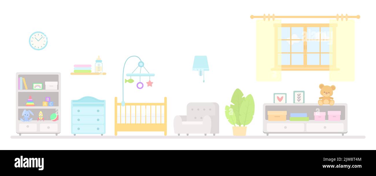 Cute furniture for nursery. Home interior concept. Vector illustration. Cartoon flat style Stock Vector