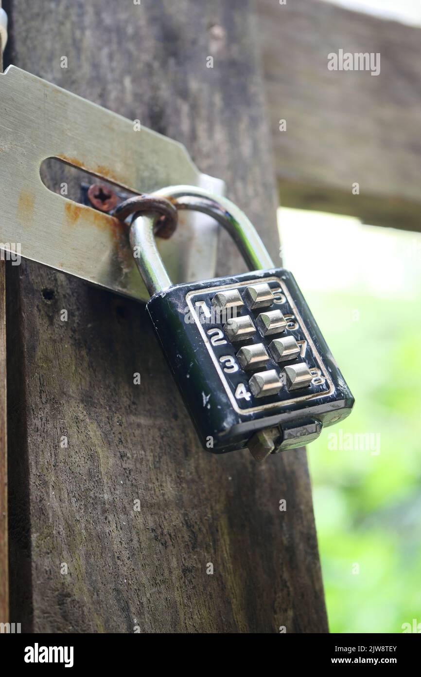 date door was locked with padlocks and chains Stock Photo Alamy