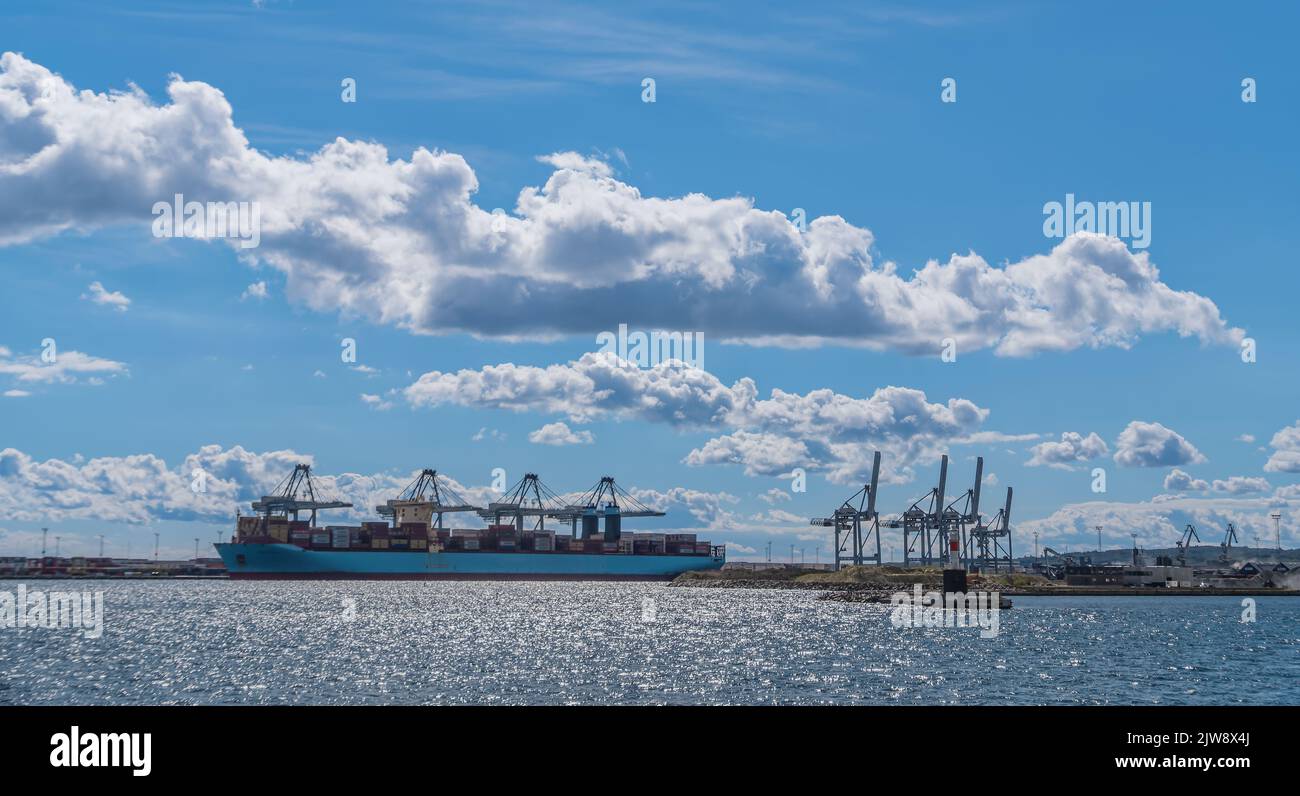 Industrial Cranes in Aarhus harbor in Denmark Stock Photo