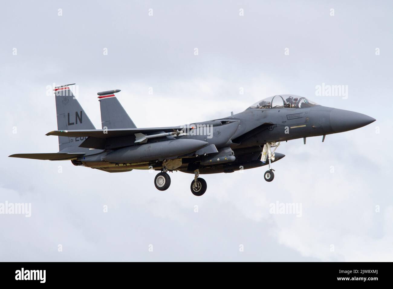 F-15E Strike Eagle landing at RAF Lakenheath, 1st June 2022 at RAF Lakenheath in the United Kingdom Stock Photo