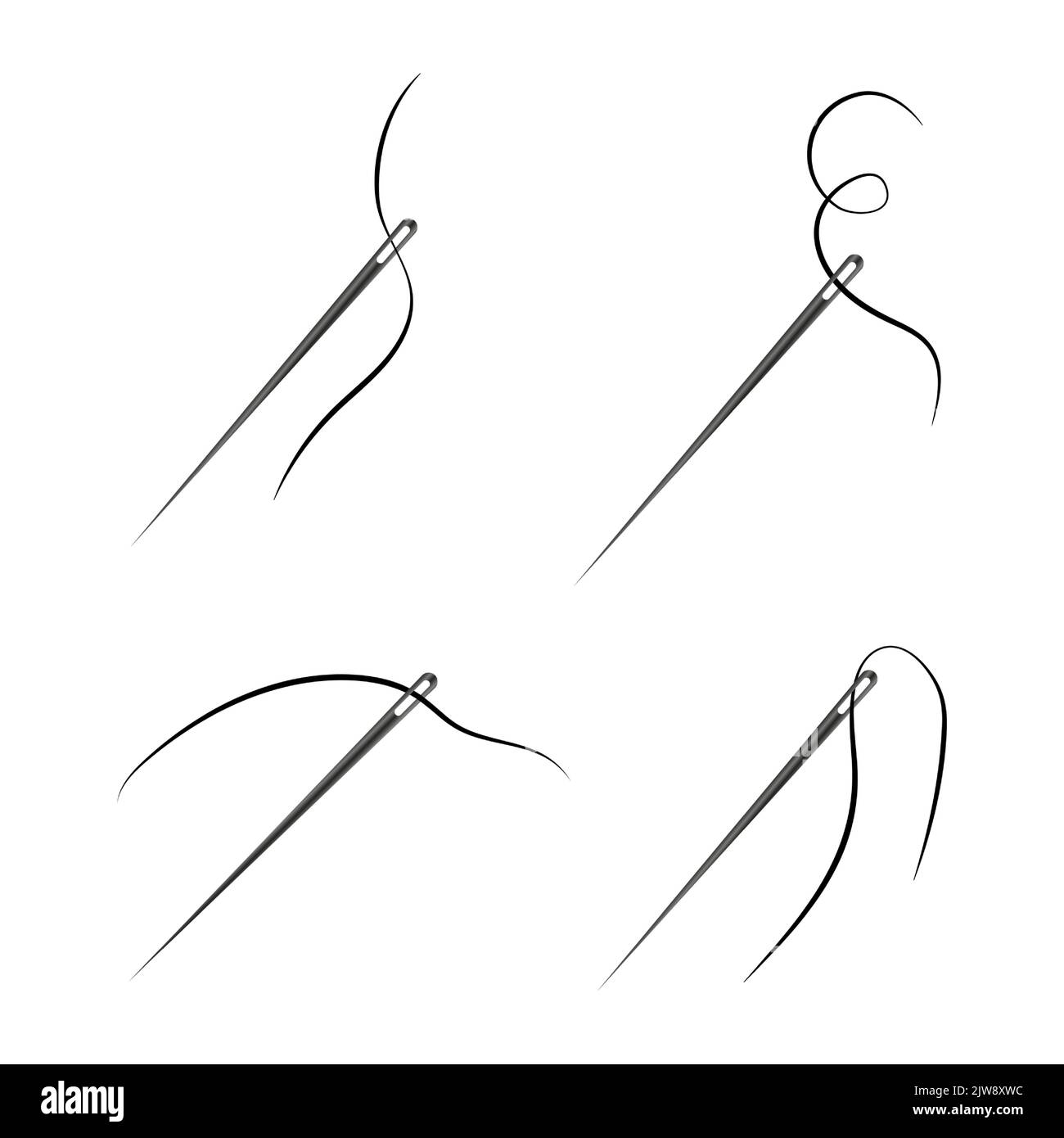 Set of sewing needles vector illustration, isolated on white background. Stock Vector