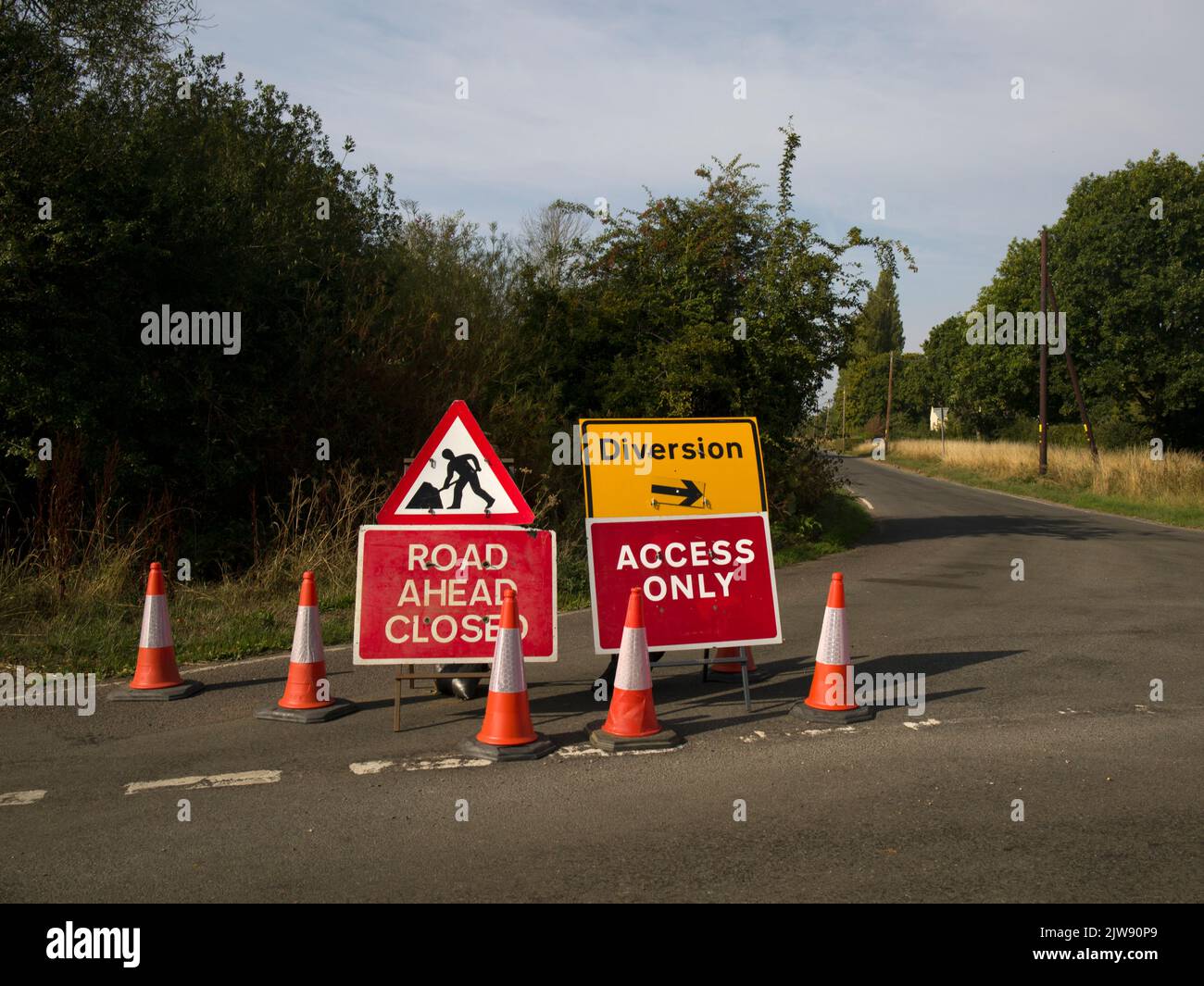 Diversion and Road Closed Traffic Warning Signs Stock Photo