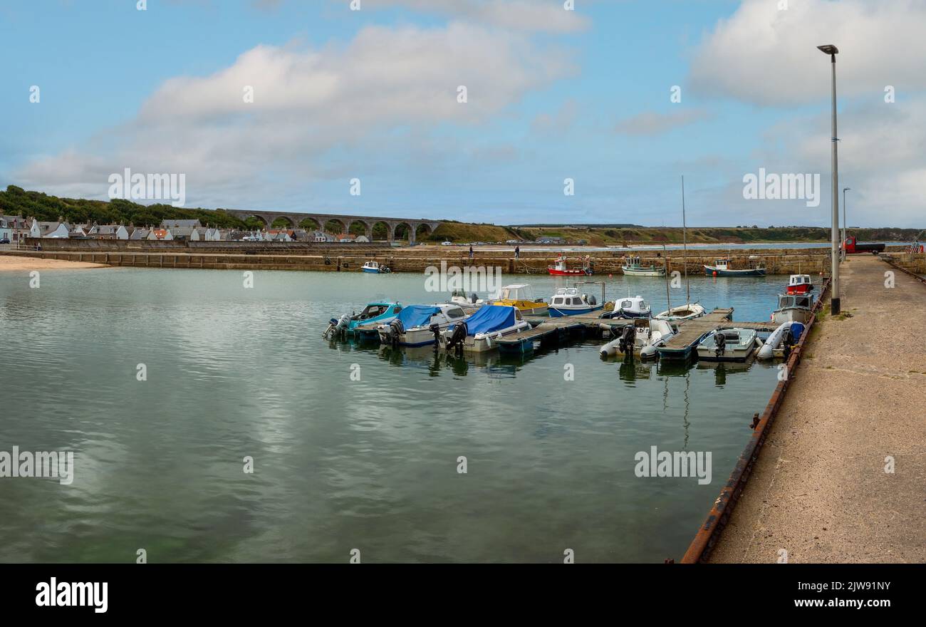Cullen Harbour for mooring your boats and is near the town centre of Cullen, Moray, Scotland, UK Stock Photo