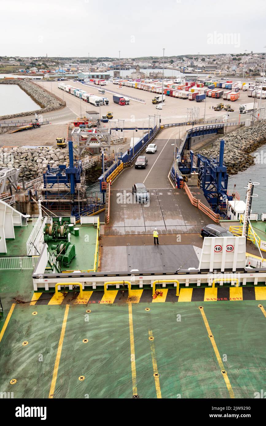 Irish ferries loading at the car ferry terminal at Holyhead in Anglesey, Wales,UK Stock Photo