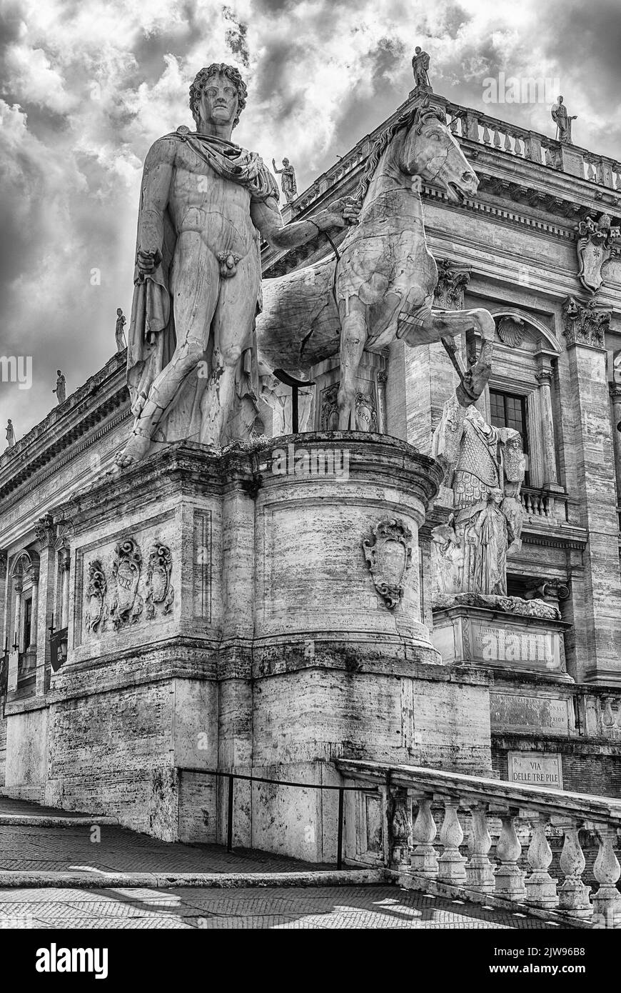 Equestrian statue of Pollux on Capitol in Rome. Italy Stock Photo