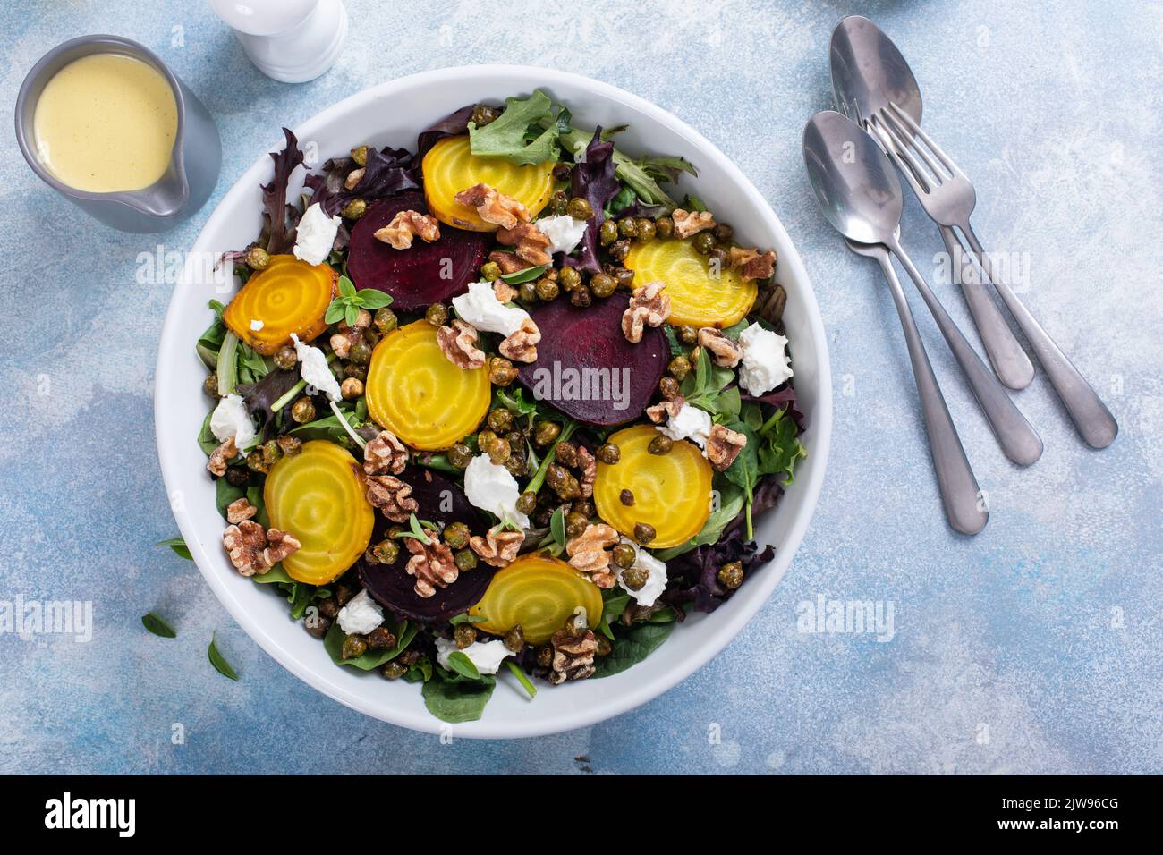 Beet and goat cheese salad with orange dressing Stock Photo