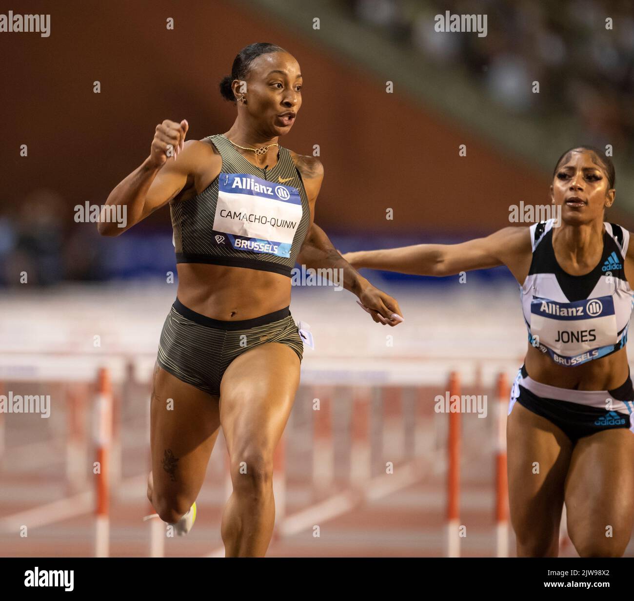 Jasmine CamachoQuinn competing in the women's 100m hurdles during the