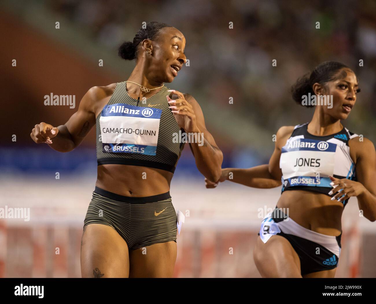 Jasmine CamachoQuinn competing in the women's 100m hurdles during the