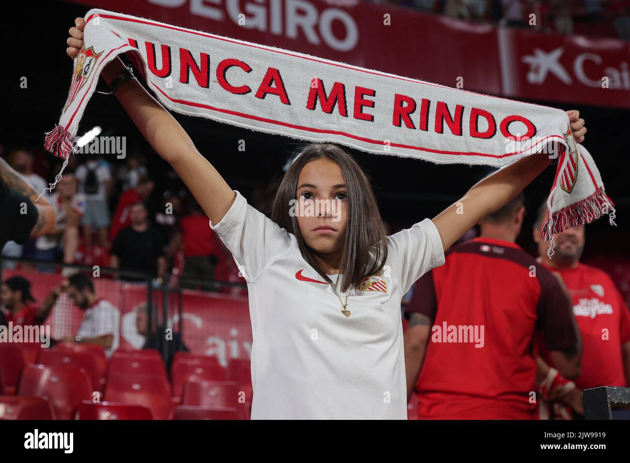 supporters during the Liga match between Sevilla FC and FC Barcelona at Ramon Sanchez Pizjuan Stadium in Sevilla, Spain. Stock Photo