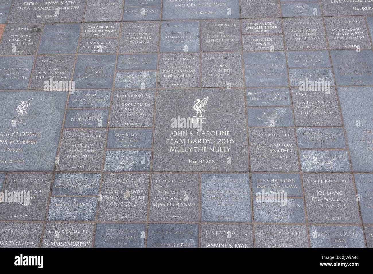 Walk of Fame in Anfield Stadium Liverpool - LIVERPOOL, UK - AUGUST 16, 2022 Stock Photo