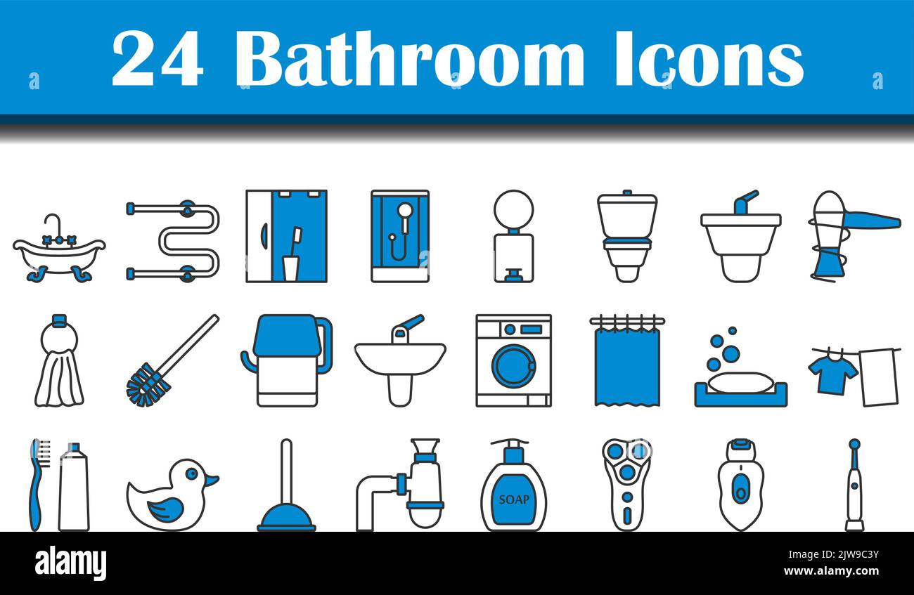 Bathroom Icon Set. Editable Bold Outline With Color Fill Design. Vector ...