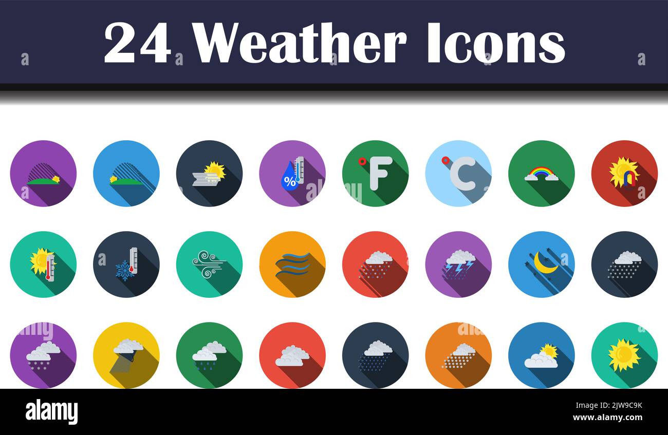 Weather Icon Set. Flat Design With Long Shadow. Vector illustration ...