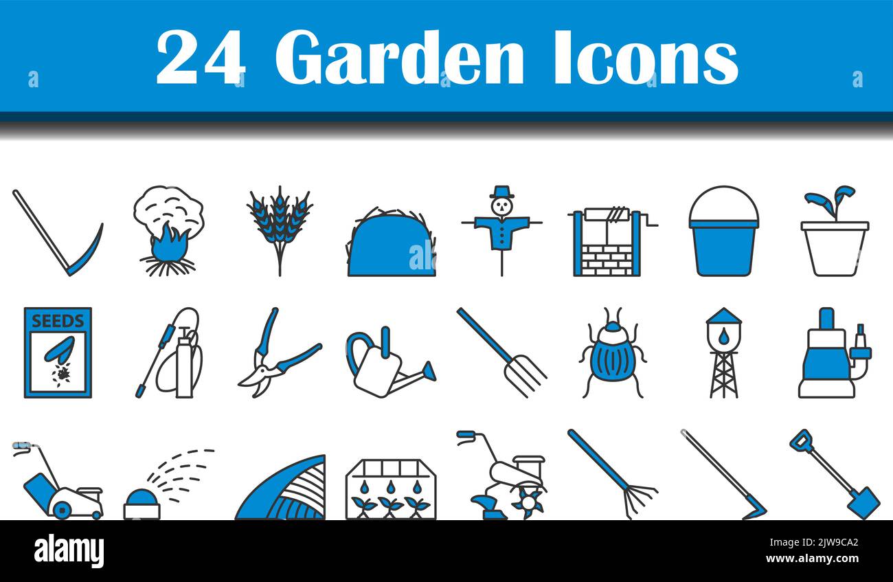 Garden Icon Set. Editable Bold Outline With Color Fill Design. Vector Illustration. Stock Vector