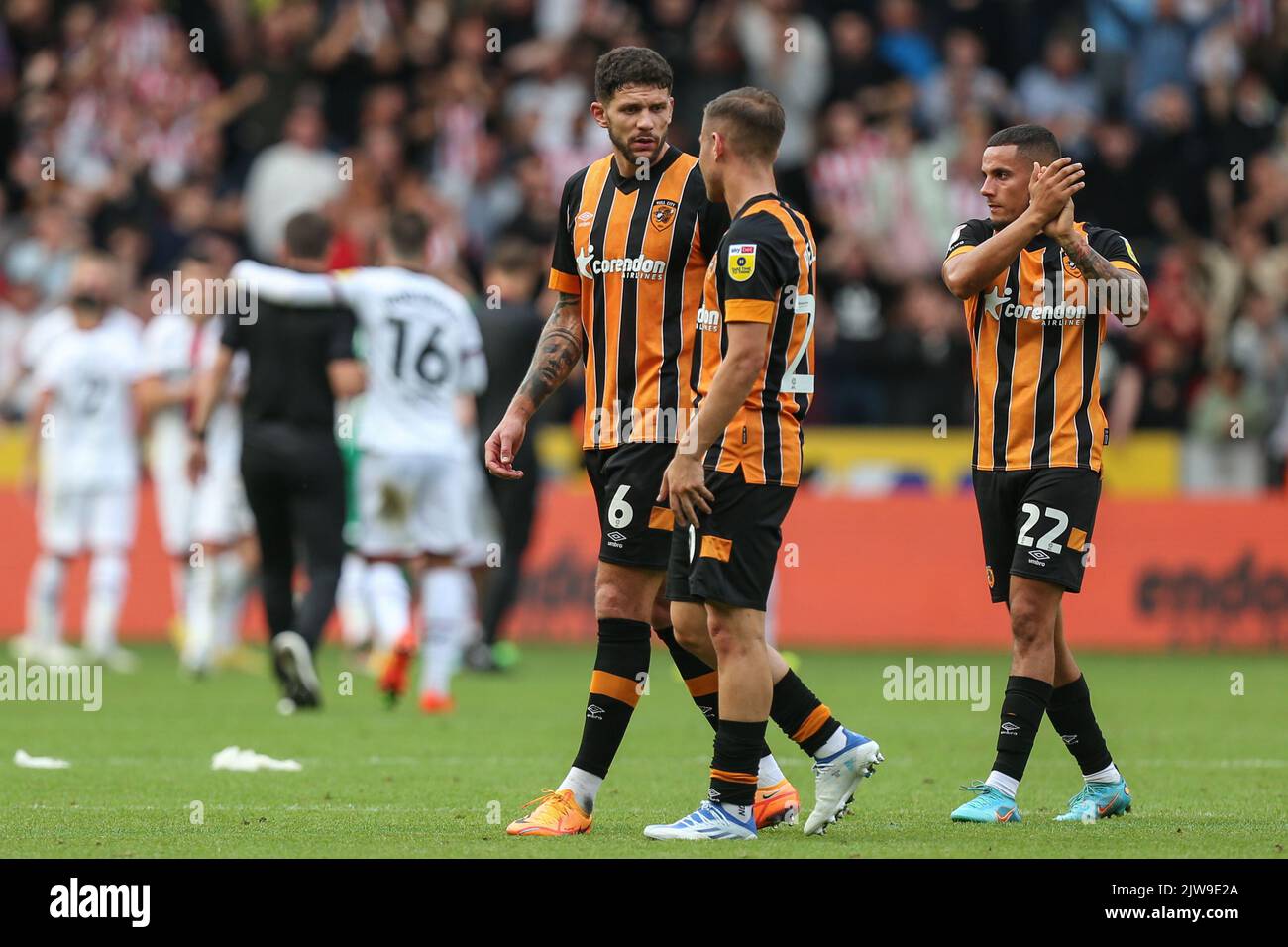 Tobias Figueiredo #6 and Dimitrios Pelskas #20 of Hull City the Sky Bet