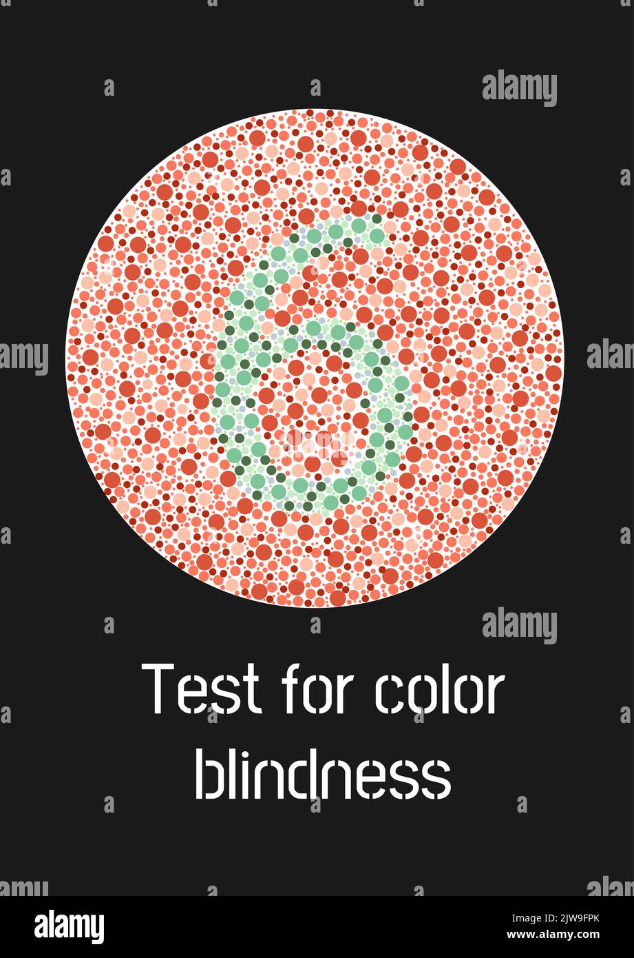Ishihara test for color blindness. Color blind test. Green number 6 for colorblind people. Vector illustration. Stock Vector
