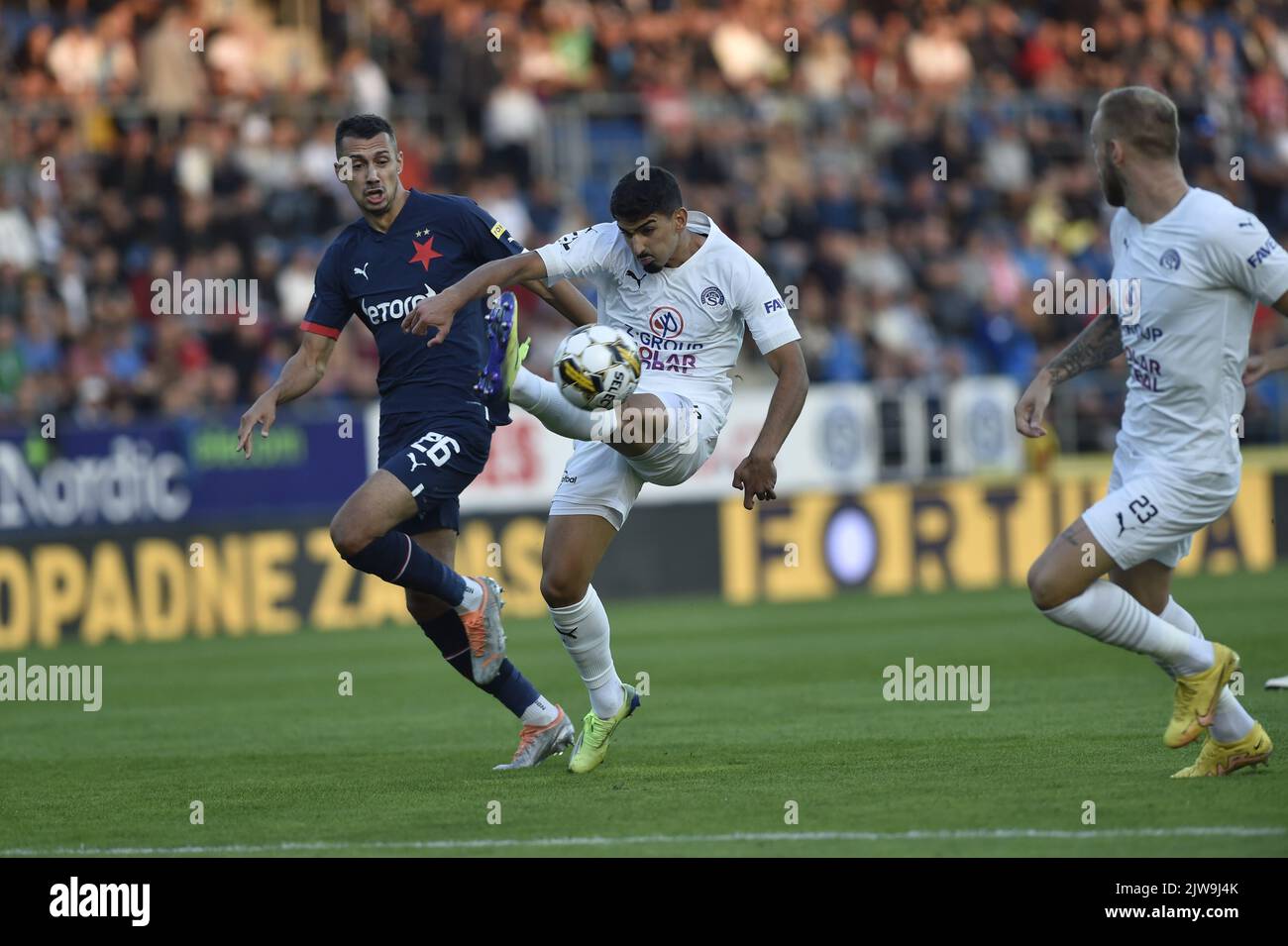 BUDAPEST, HUNGARY - AUGUST 4: Stjepan Loncar of Ferencvarosi TC controls  the ball during the UEFA Champions League Third Qualifying Round 1st Leg  match between Ferencvarosi TC and SK Slavia Praha at