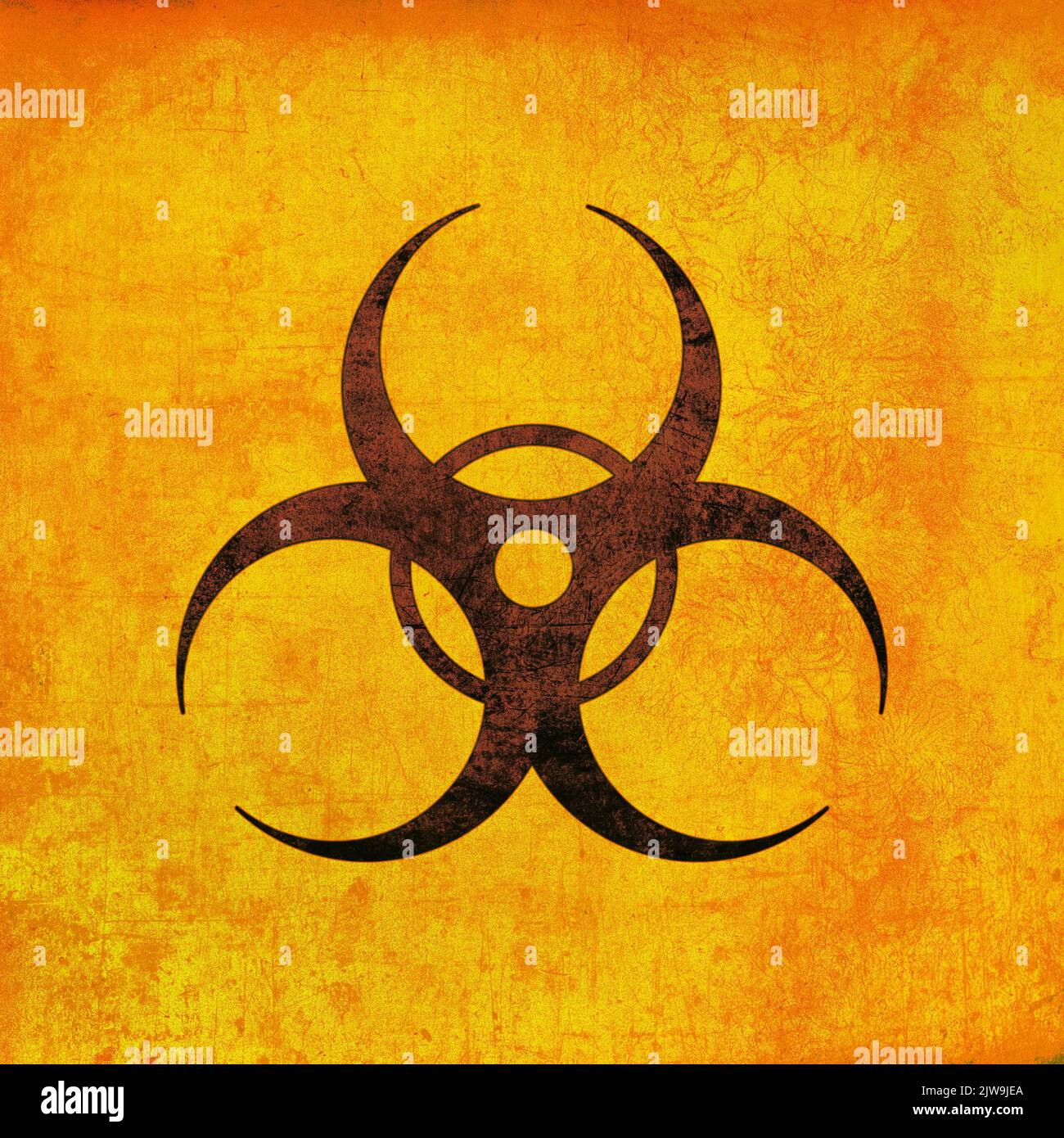 Biohazard sign, brown on yellow. Biological threat emblem, grunge textured Stock Photo
