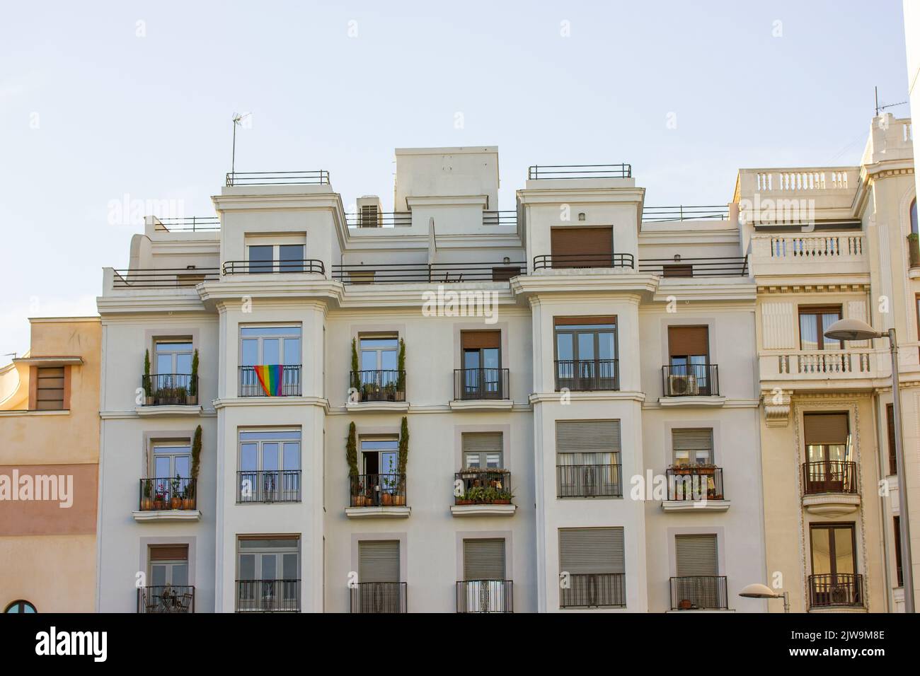 Madrid, Spain. July 1, 2022 Facade of residential buildings in