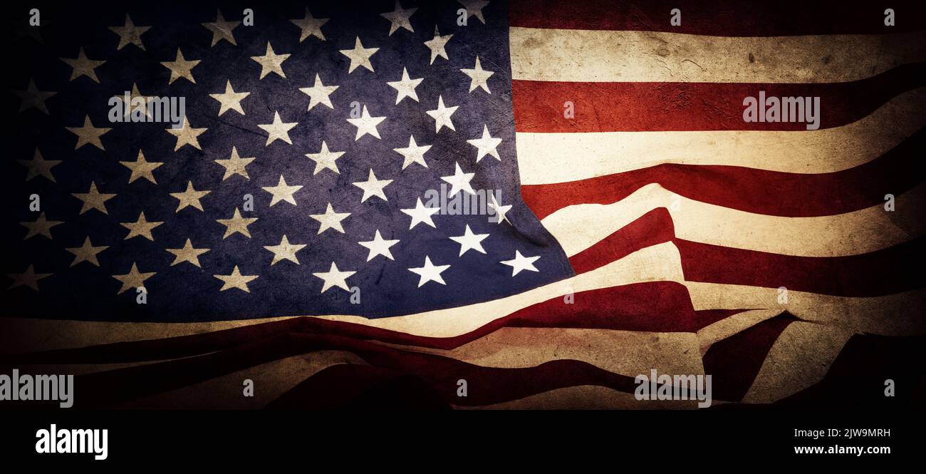 Closeup of grunge American flag Stock Photo