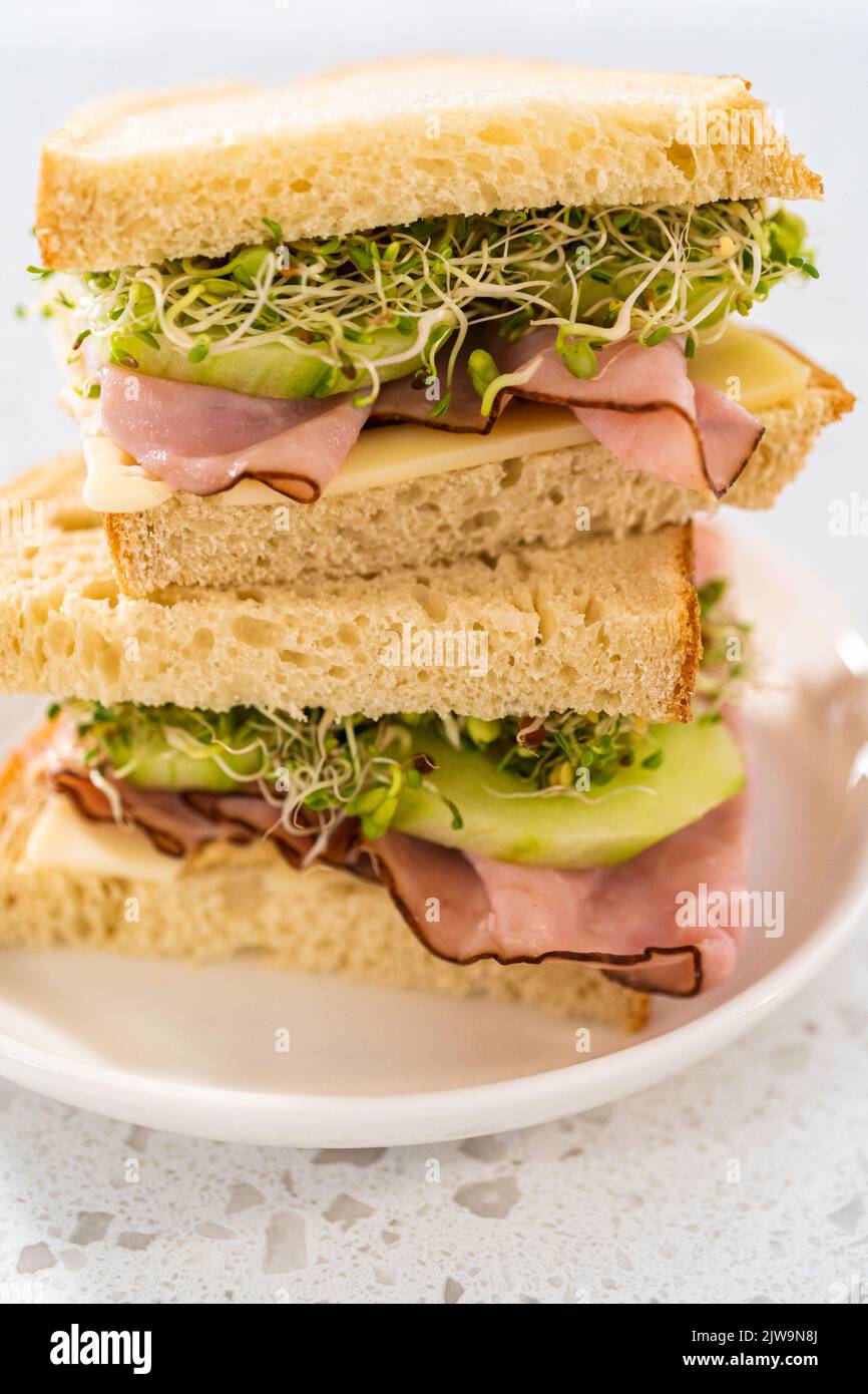 Ham, Cucumber, and Sprout Sandwich Stock Photo Alamy