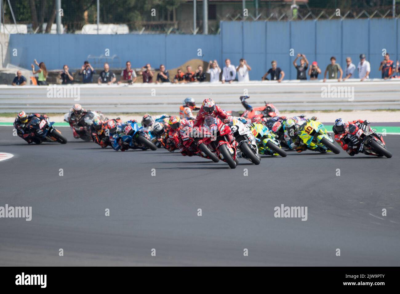 4th September 2022; Misano World Circuit Marco Simoncelli, Misano Adriatico,   Rimini, Emilia-Romagna, Italy ; MotoGP Race Day;  motogp start race Stock Photo