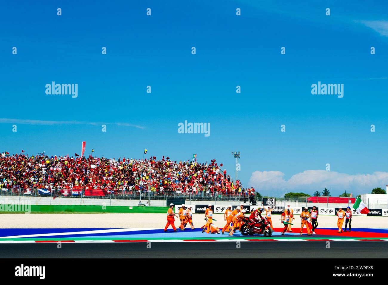 4th September 2022; Misano World Circuit Marco Simoncelli, Misano Adriatico,   Rimini, Emilia-Romagna, Italy ; MotoGP Race Day;   Francesco Pecco Bagnaia of Ducati Lenovo Team Stock Photo