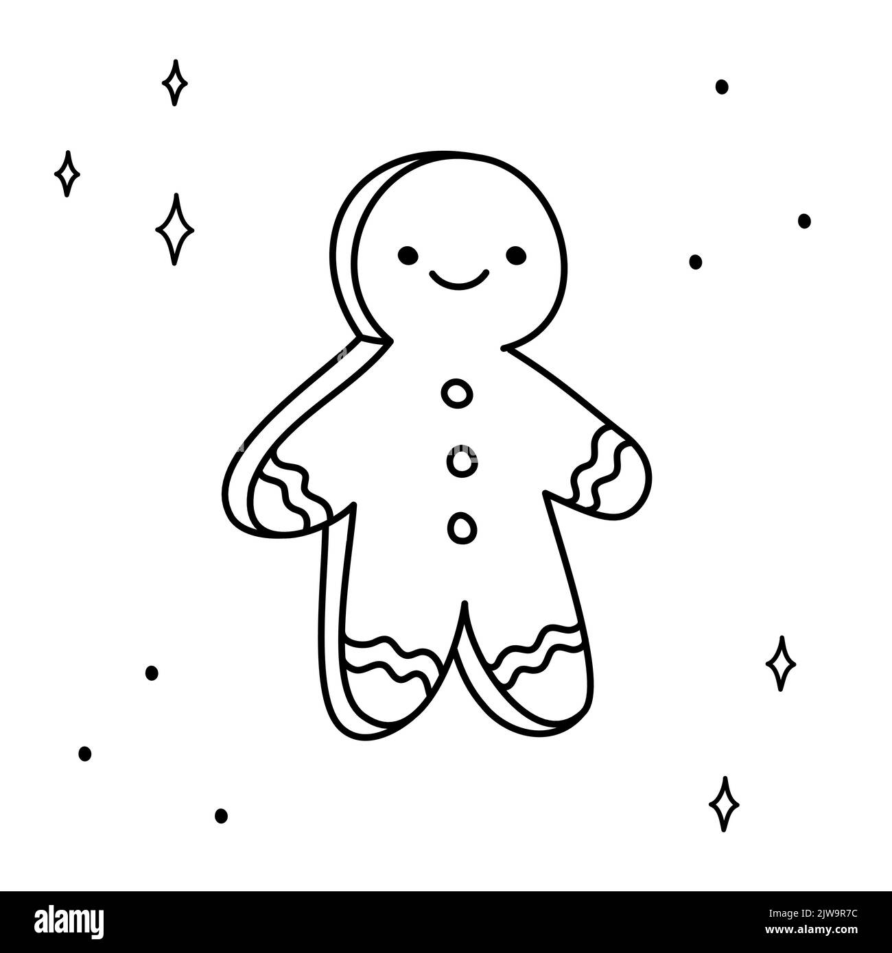 Hand drawn christmas Gingerbread Man isolated on white background. New Year vector food sketch, doodle icon or holiday illustration Stock Vector