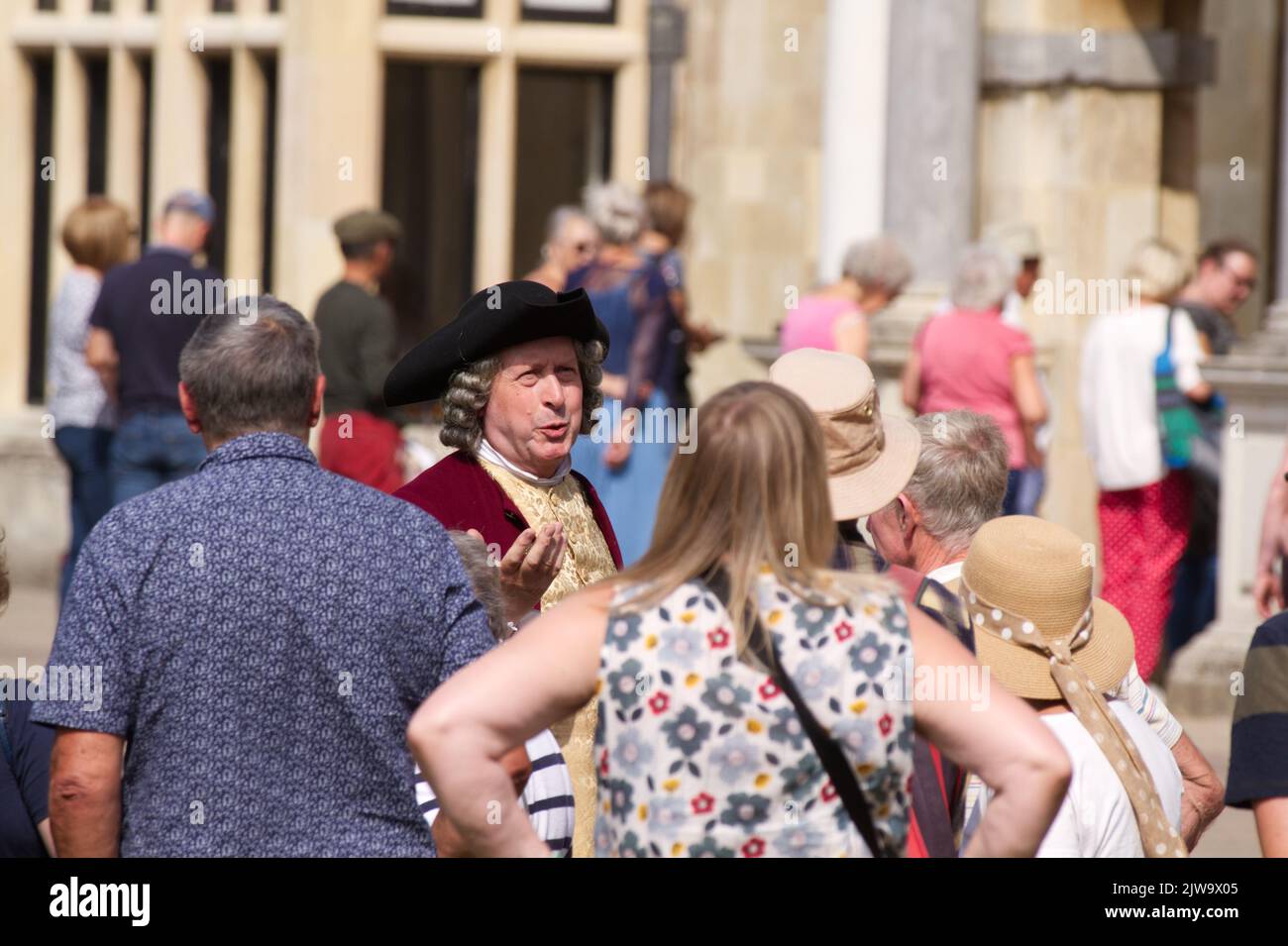 Tour guide dressed as Capability Brown at the inaugural Gardeners World Autumn Fair 2022 held at Audley End in Essex. Stock Photo